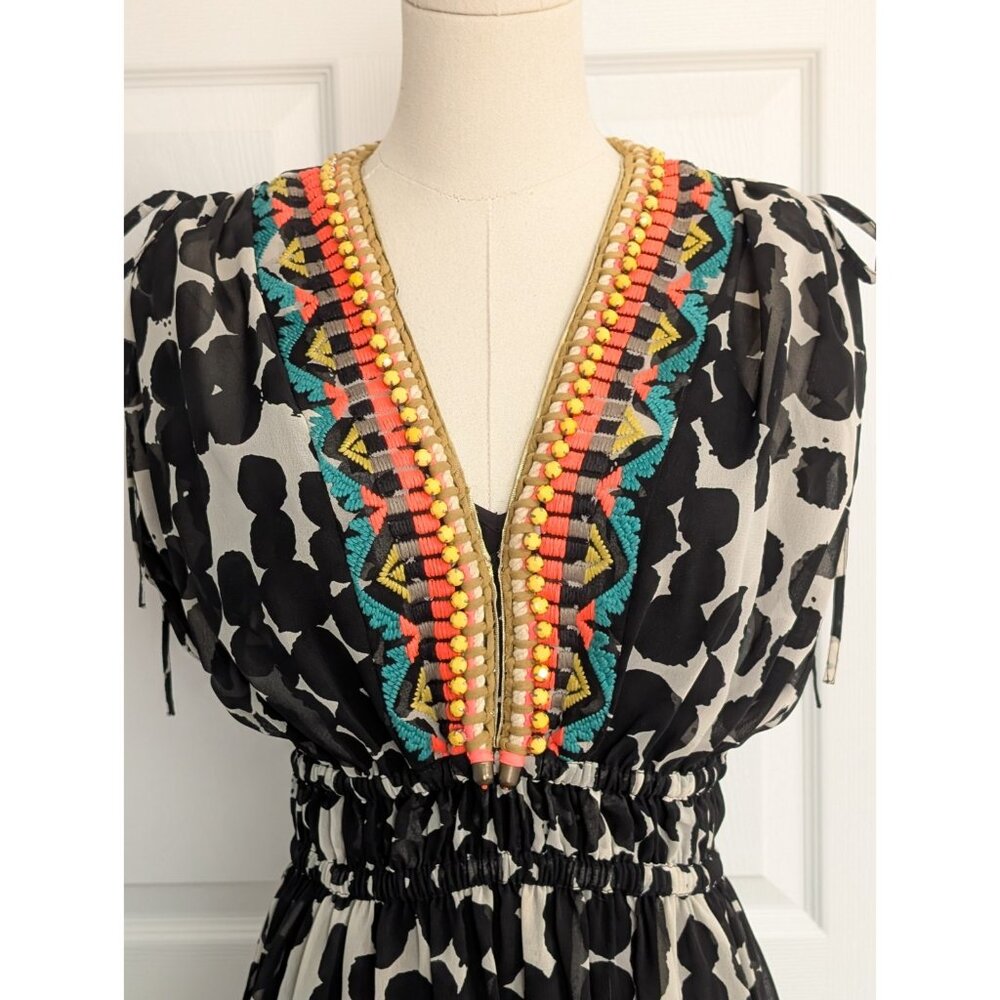 Anthropologie Vineet Bahl Embroidered Caftan Sheer Maxi Dress Matching Slip Sz S - Picture 3 of 15